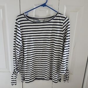 J. Crew Navy and White Striped Top with Sleeve Ties